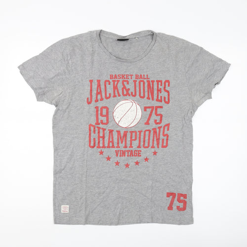 Jack & Jones Men's Grey Graphic Print T-Shirt L