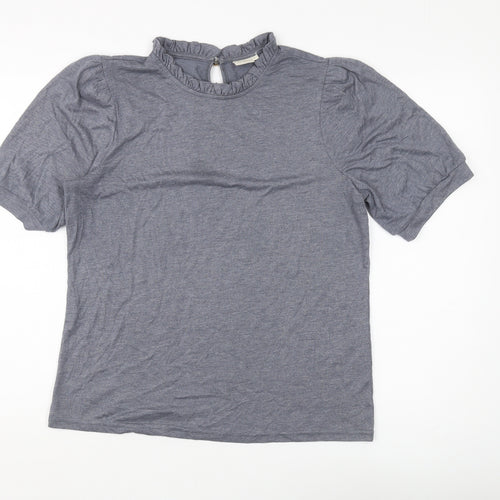 Cream Women Grey T-Shirt L High Neck Puff Sleeve