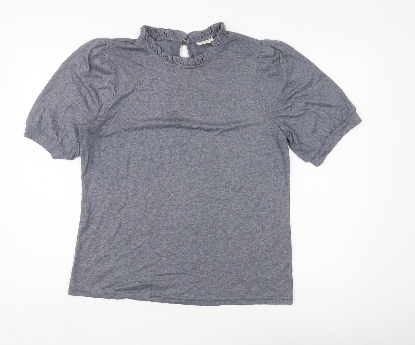 Cream Women Grey T-Shirt L High Neck Puff Sleeve