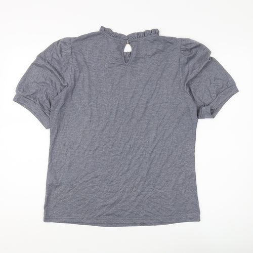Cream Women Grey T-Shirt L High Neck Puff Sleeve
