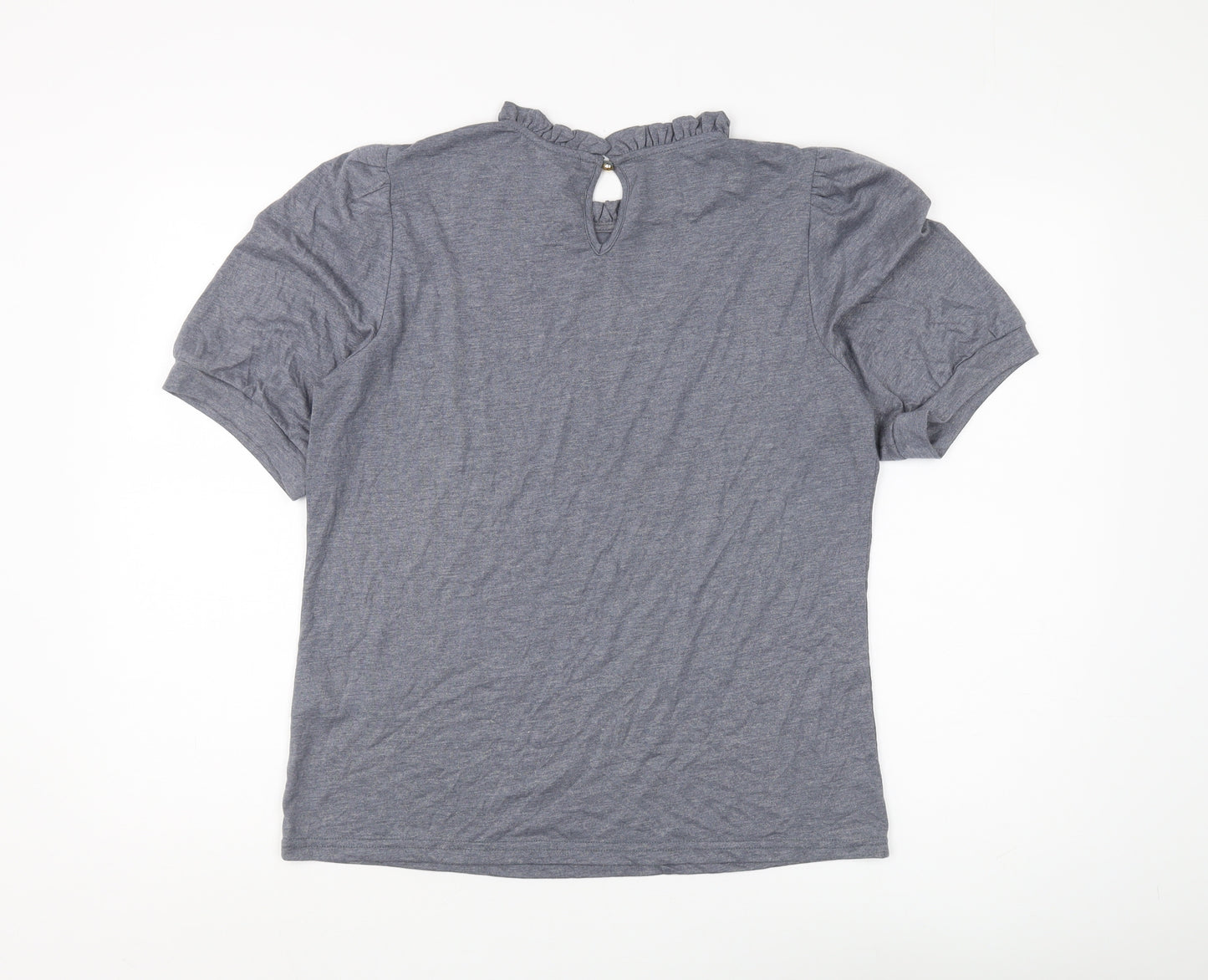 Cream Women Grey T-Shirt L High Neck Puff Sleeve
