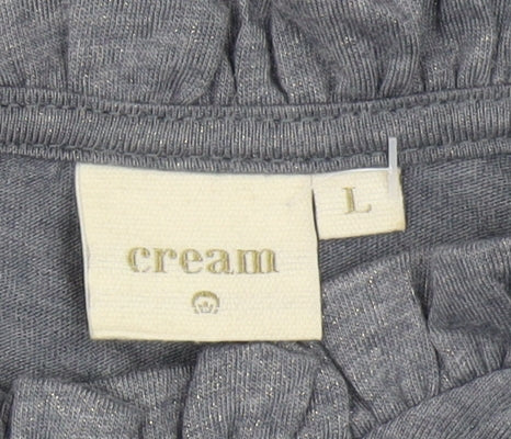 Cream Women Grey T-Shirt L High Neck Puff Sleeve