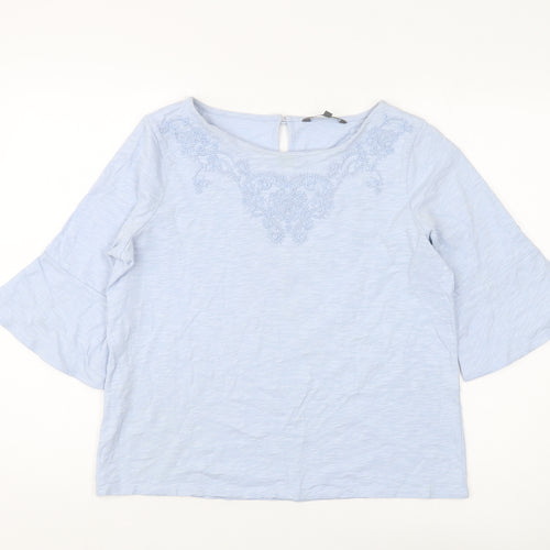 Laura Ashley Women's Blue Embroidered Blouse, Size 12