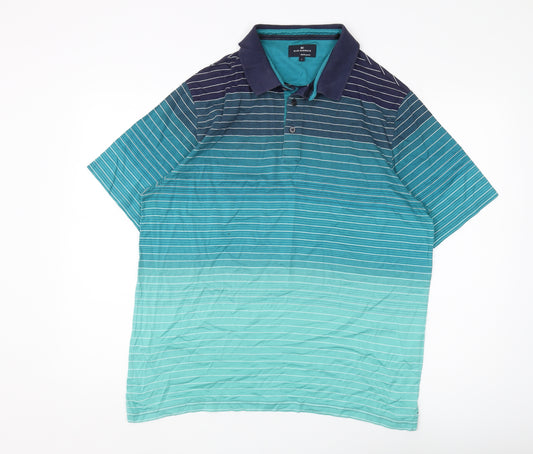 Marks and Spencer Men's Green Striped Polo L