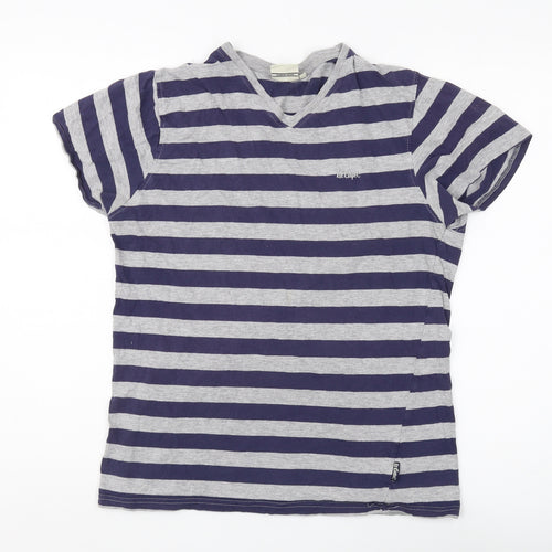 Lee Cooper Men's Grey & Blue Medium Striped T-Shirt
