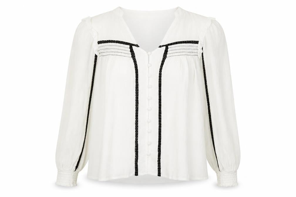 Front view of Oliver Bonas Women's White Blouse with Buttons
