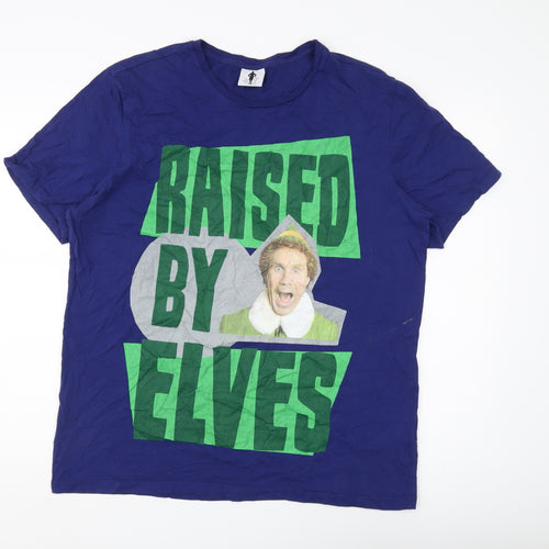 Elf Men's XL Blue Christmas Graphic T-Shirt