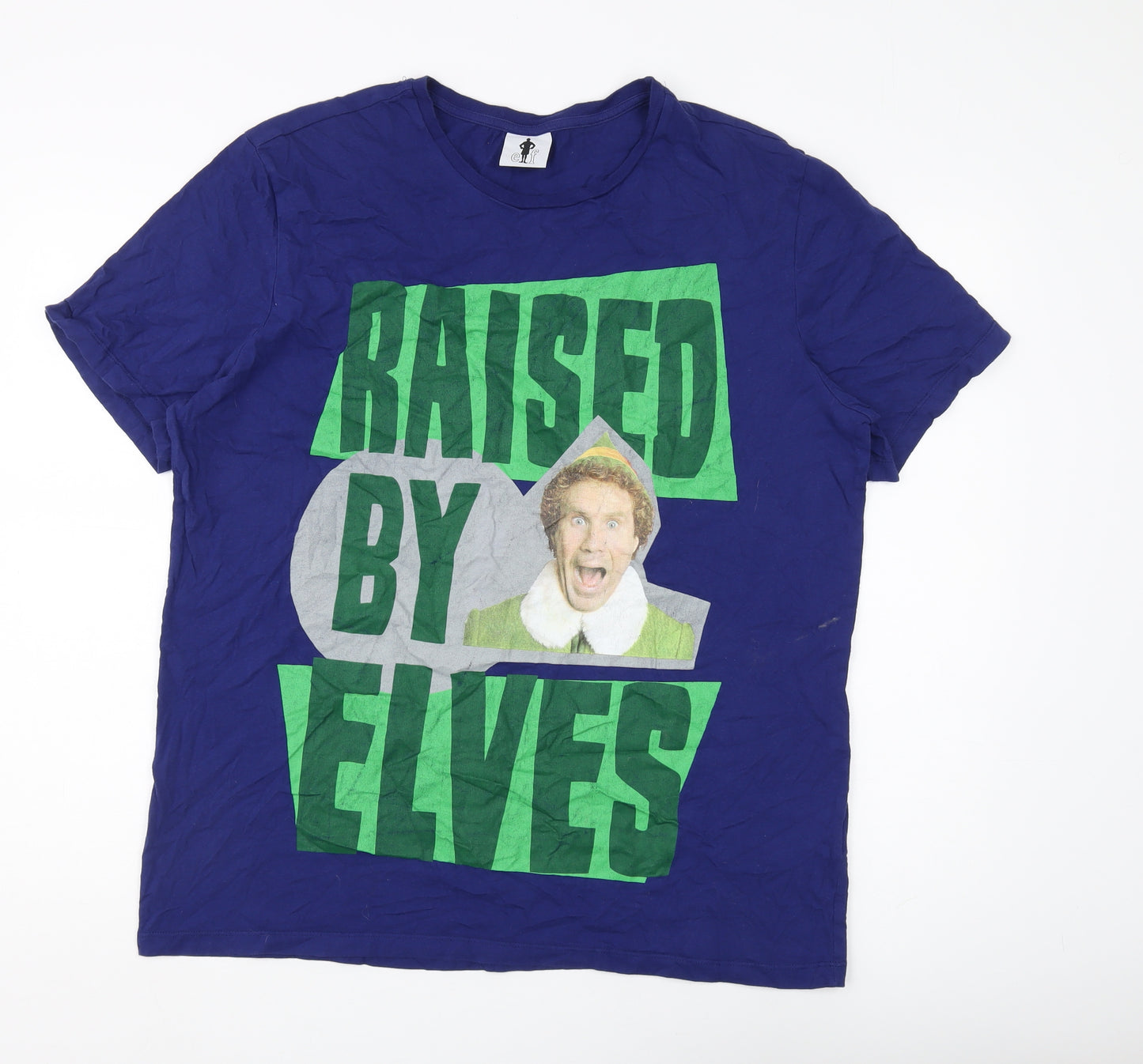 Elf Men's XL Blue Christmas Graphic T-Shirt