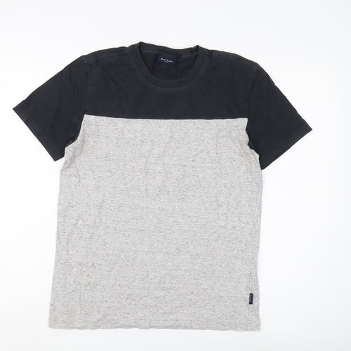 Paul Smith Men's Black/Grey Crew Neck Colourblock Tee S