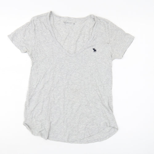 Abercrombie & Fitch Women's Grey V-Neck T-Shirt
