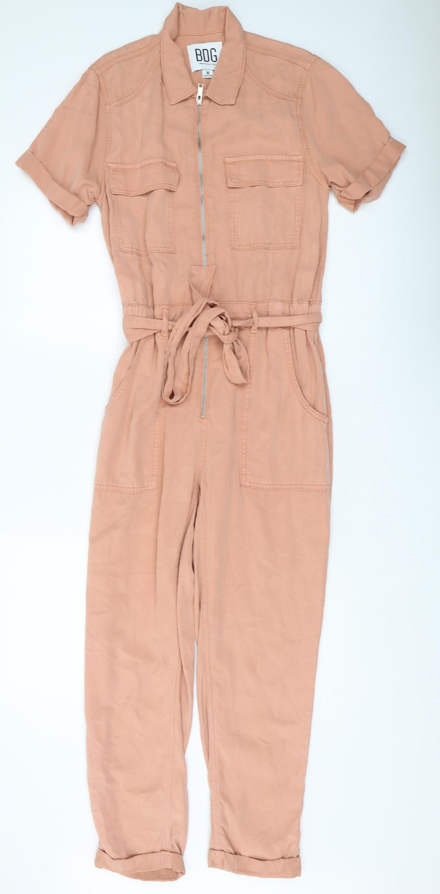 BDG Women's Brown Collared Short Sleeve Belted Jumpsuit M