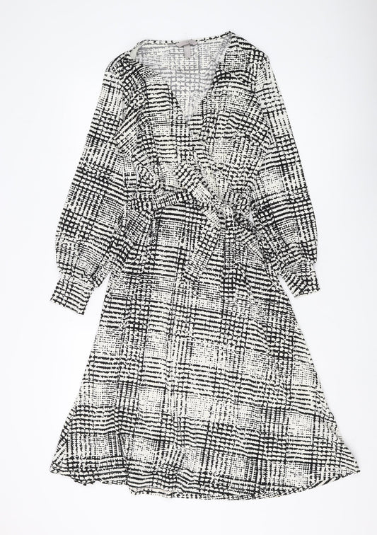 H&M Women's Black White Geometric Wrap Dress M