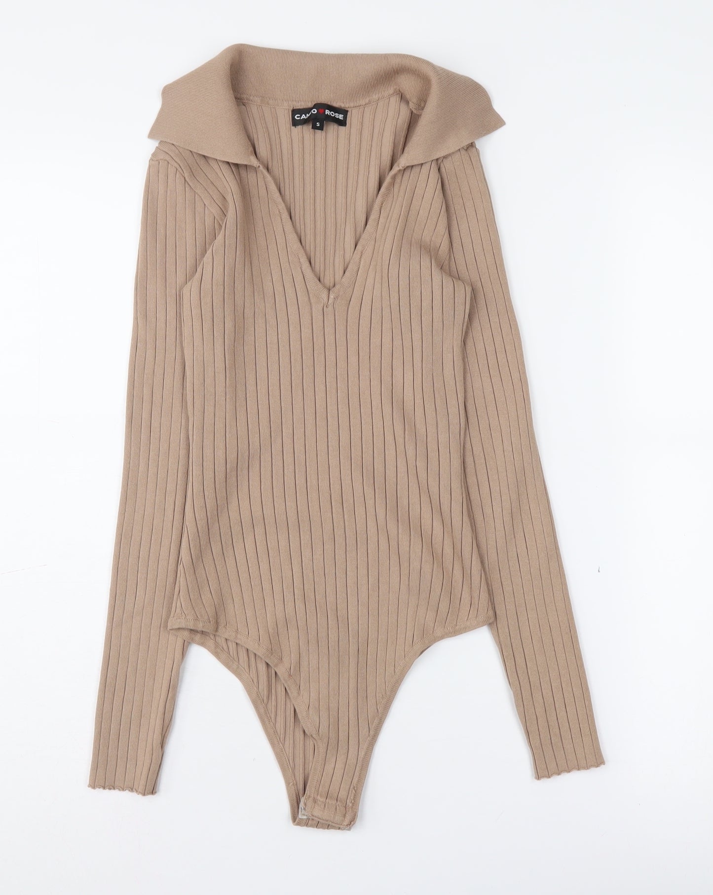Cameo Rose Women's Beige Bodysuit, Small, Collared Knit