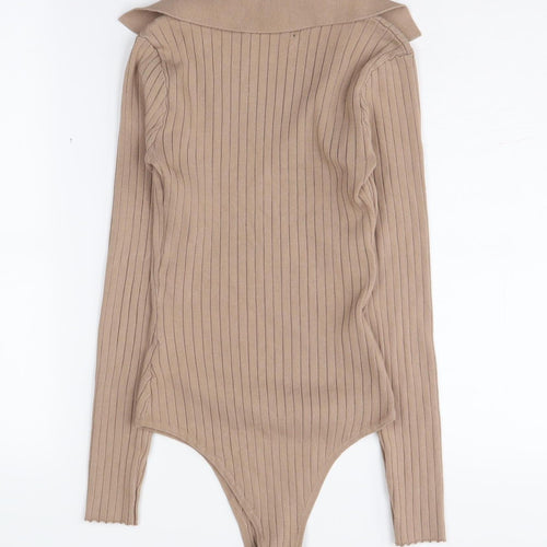 Cameo Rose Women's Beige Bodysuit, Small, Collared Knit