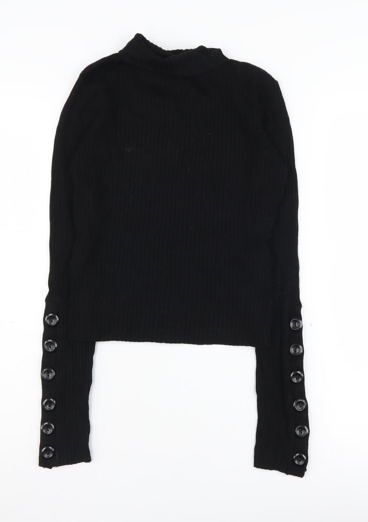 Zara Women's Black Mock Neck Knit Pullover Jumper M