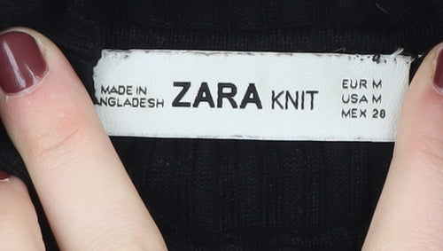 Zara Women's Black Mock Neck Knit Pullover Jumper M