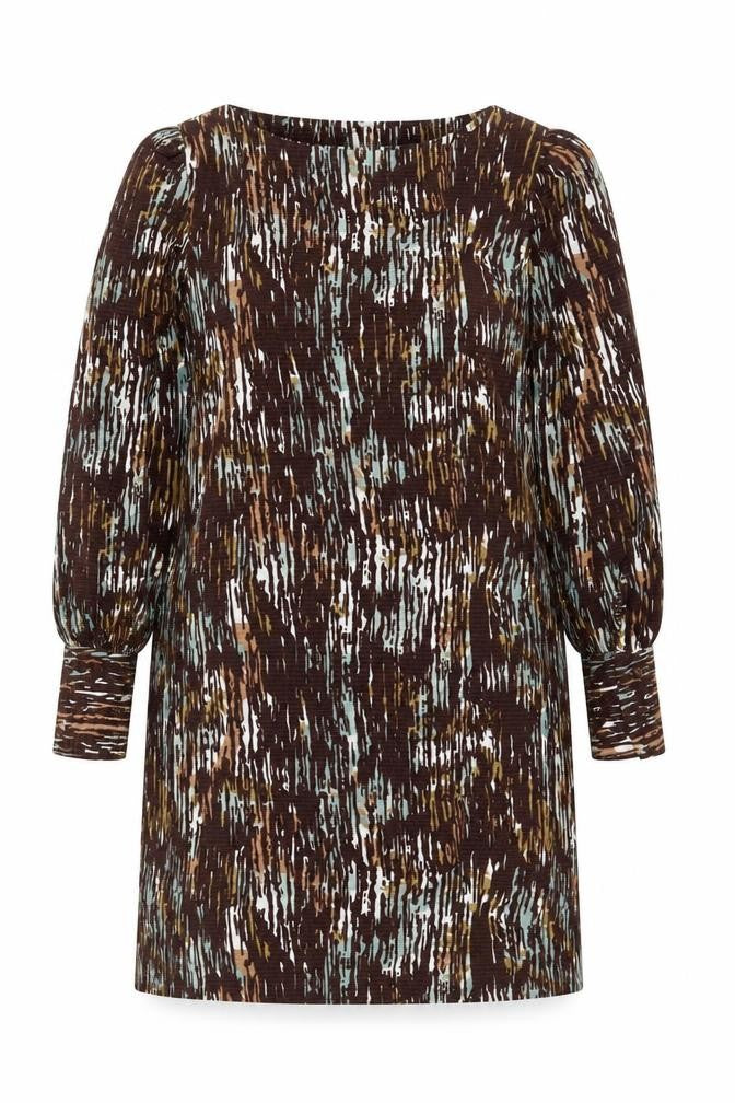 Front view of Next Women's Brown Abstract Knit Dress, size 14