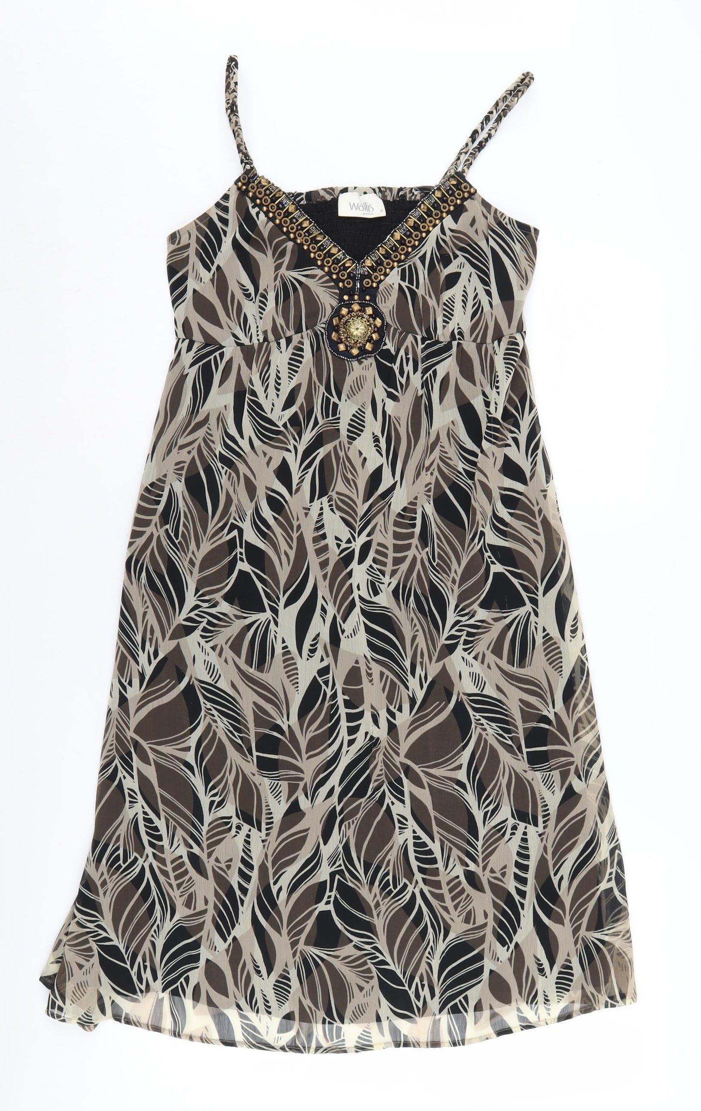 Wallis Petite Beige Geometric Slip Dress, Size 8