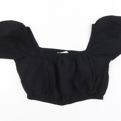 H&M Women's Black Cropped Top XS with Balloon Sleeves