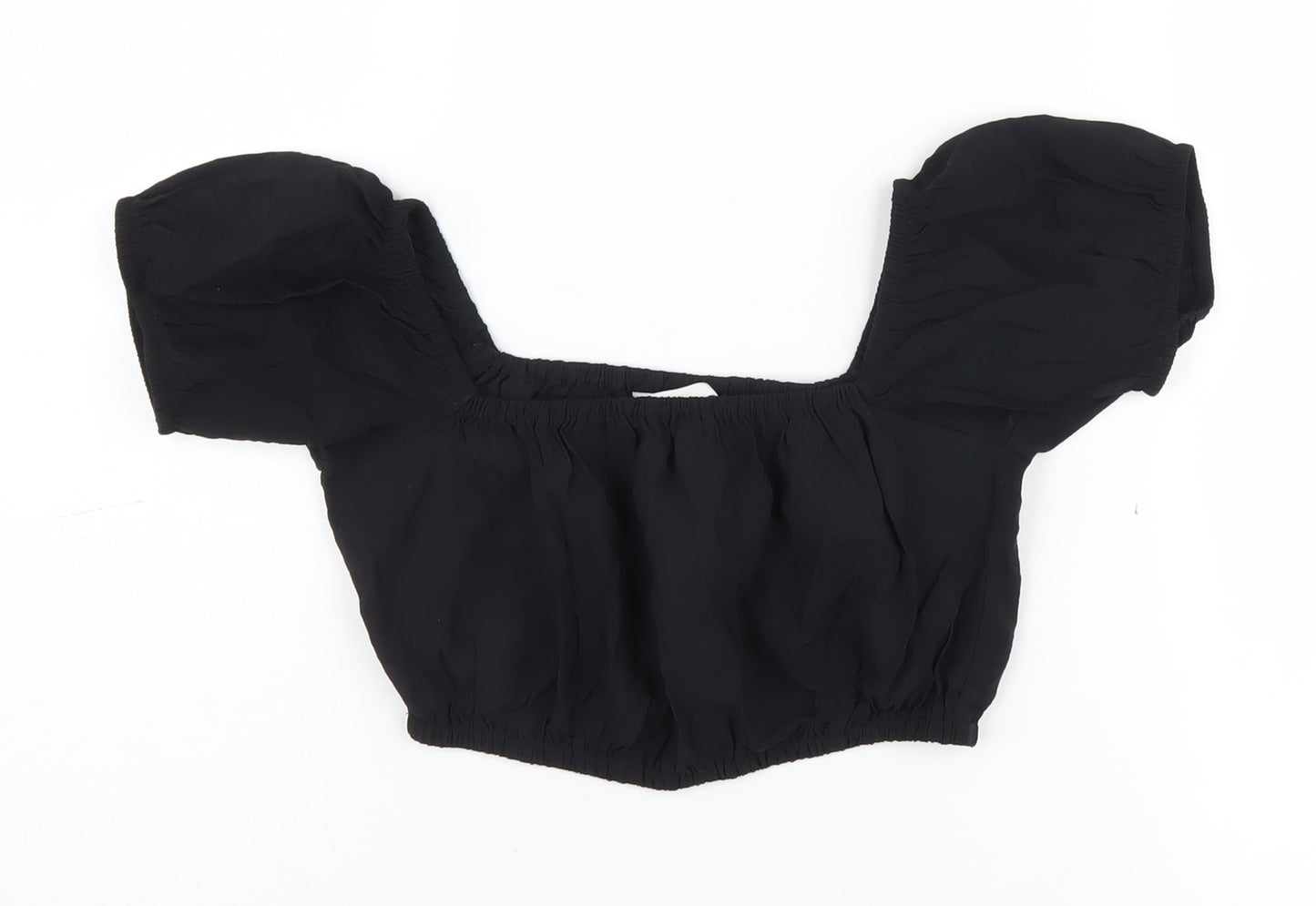 H&M Women's Black Cropped Top XS with Balloon Sleeves