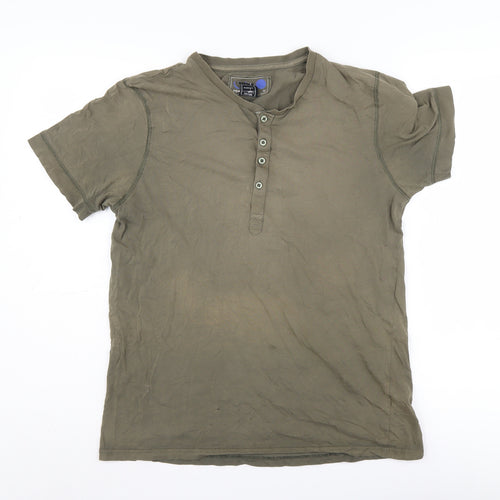 Topman Men's Green Henley T-Shirt, Size L