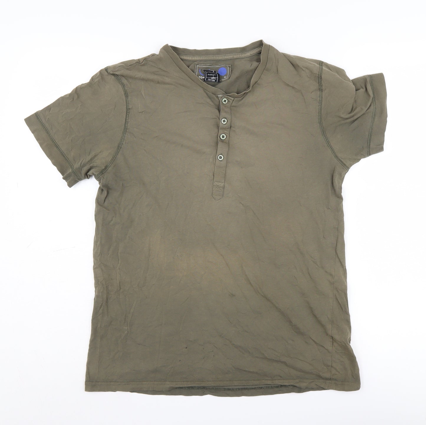 Topman Men's Green Henley T-Shirt, Size L