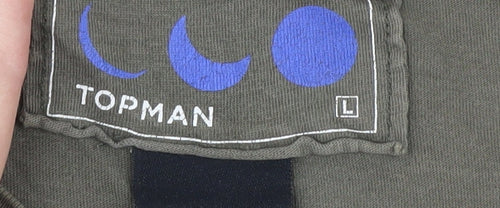 Topman Men's Green Henley T-Shirt, Size L