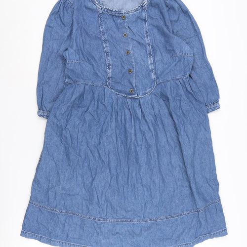 Monsoon Women's Blue Cotton Shirt Dress 3/4 Sleeve, Size 14