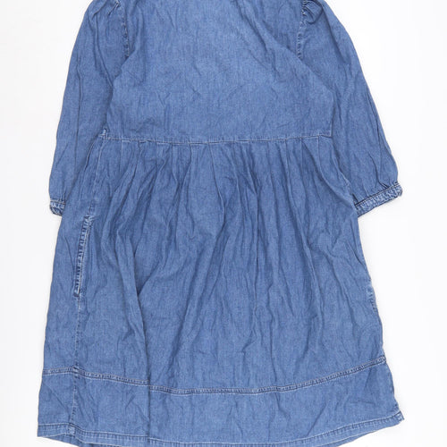 Monsoon Women's Blue Cotton Shirt Dress 3/4 Sleeve, Size 14