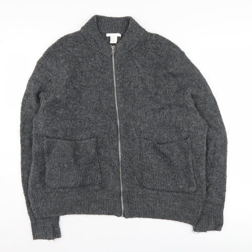 H&M Women's Grey Full Zip Knit Jumper XS