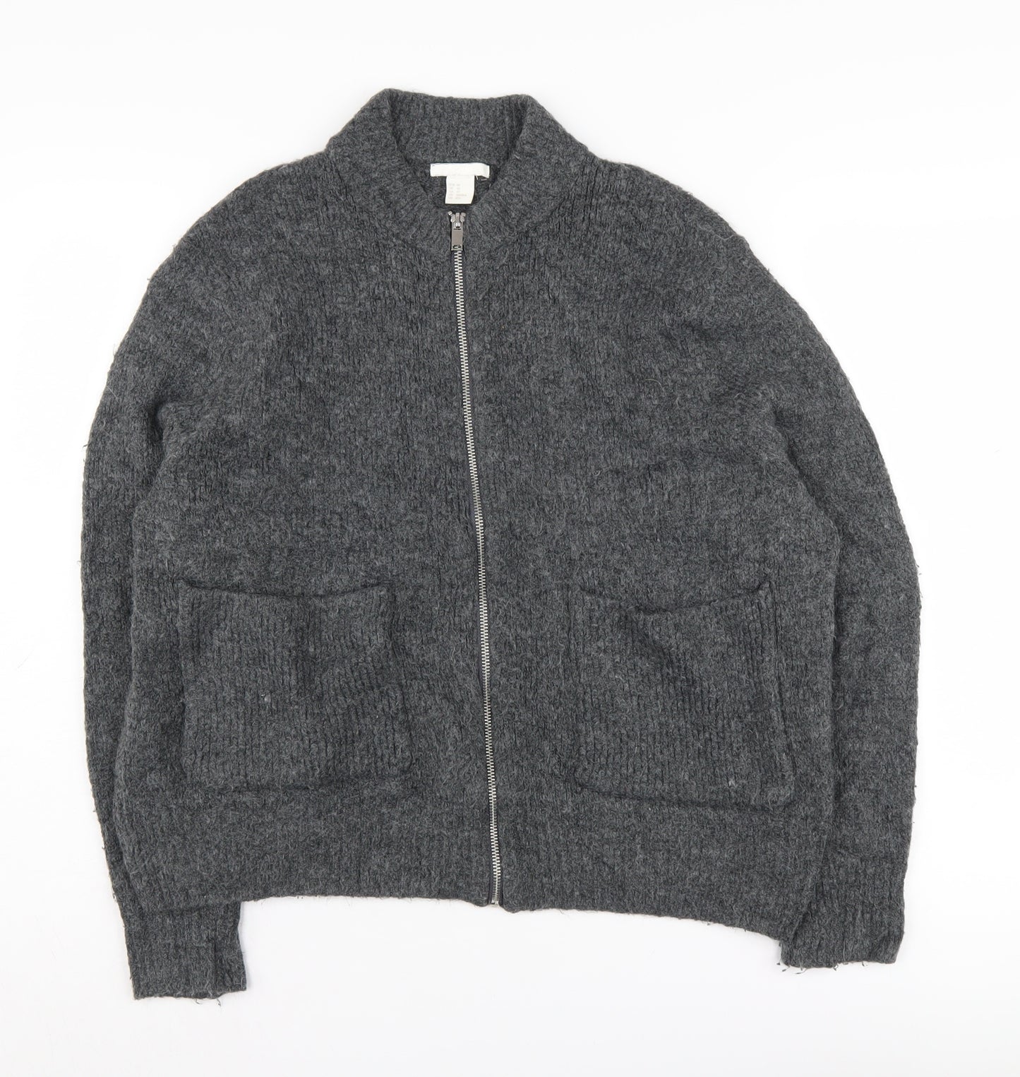 H&M Women's Grey Full Zip Knit Jumper XS