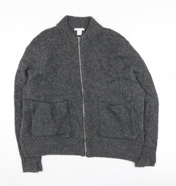 H&M Women's Grey Full Zip Knit Jumper XS