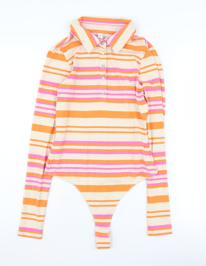 H&M Women's Multicoloured Striped Bodysuit Size 10