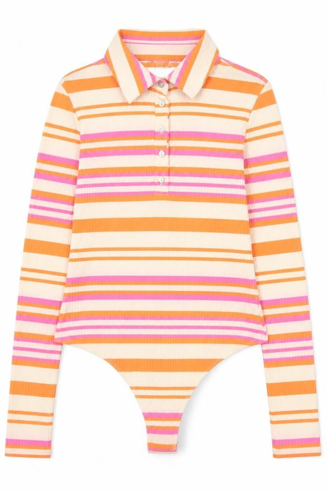Front view of H&M Women's Multicoloured Striped Bodysuit, size 10