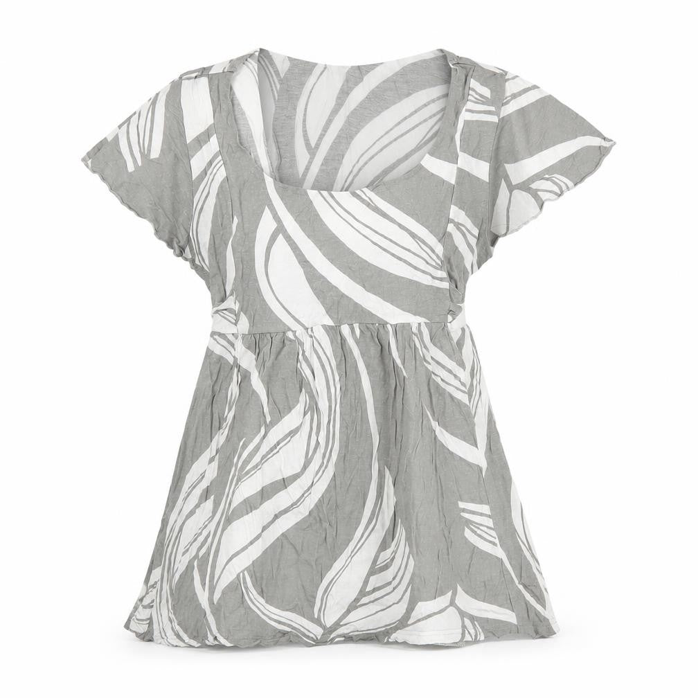 Front view of H&M Women's Grey Tunic Blouse, size S, Geometric