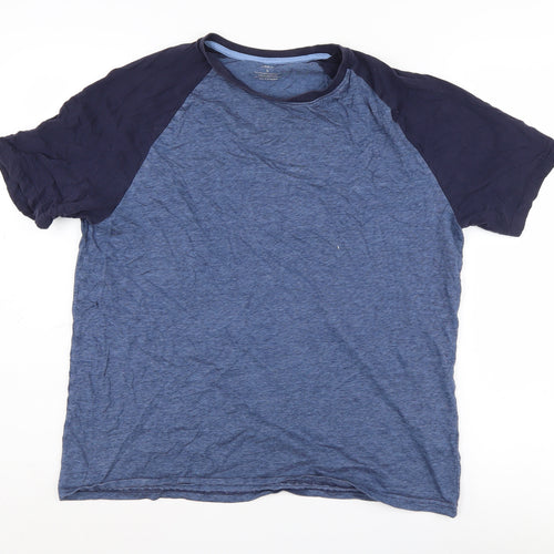 Marks and Spencer Men's Blue Colourblock T-Shirt L