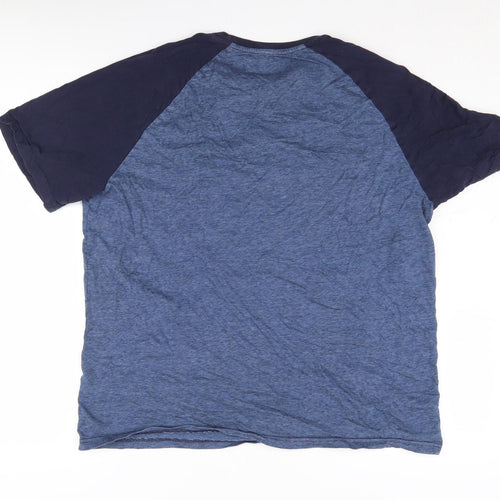 Marks and Spencer Men's Blue Colourblock T-Shirt L