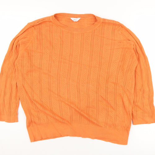 M&Co Women's Orange Crew Neck Pullover Jumper Size 16