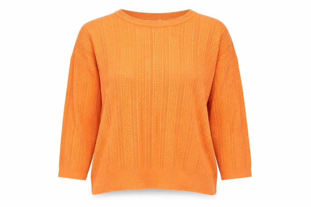 Front view of M&Co Women's Orange Crew Neck jumper, size 16