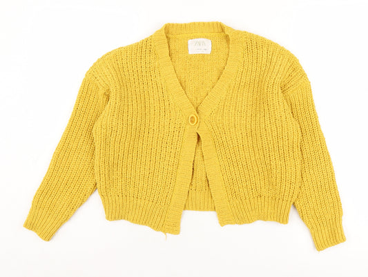 Zara Girls Yellow Cardigan V-Neck Long Sleeve 11-12 Years