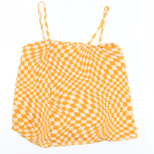 Bershka Women's Orange Check Camisole Top Size 12