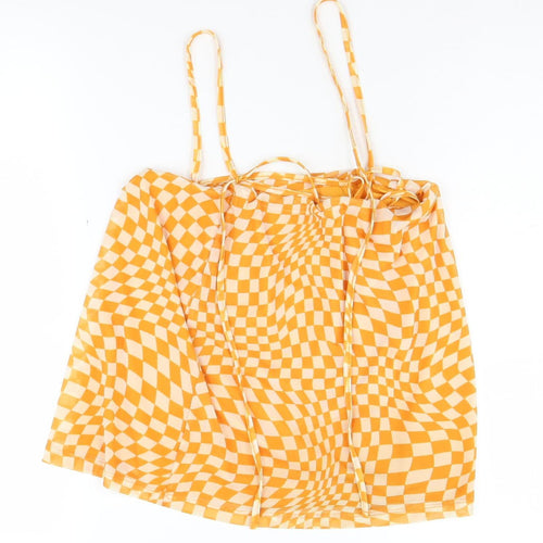 Bershka Women's Orange Check Camisole Top Size 12