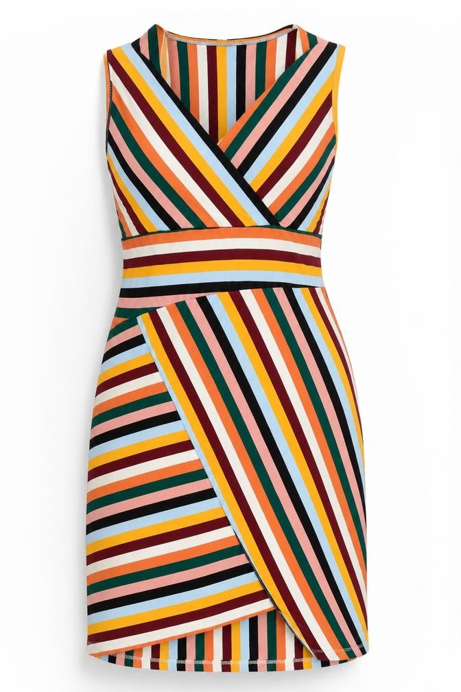Front view of Laçati Women's Multicoloured Striped Bodycon Dress M