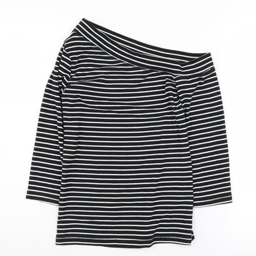 H&M Women's Striped Off-Shoulder Top, Black, Size 12