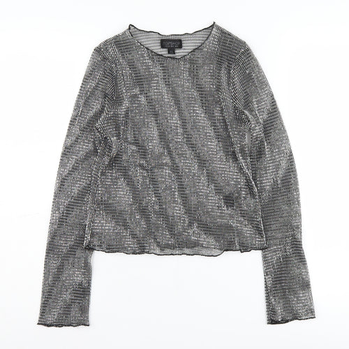 Topshop Women's 8 Black Cropped Mesh Party Blouse