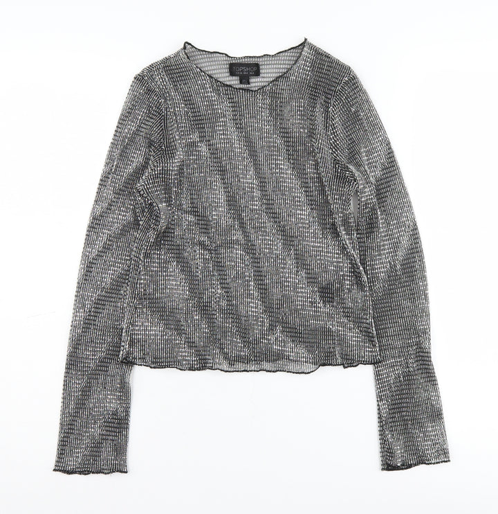 Topshop Women's 8 Black Cropped Mesh Party Blouse