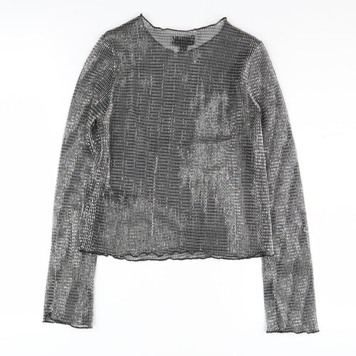 Topshop Women's 8 Black Cropped Mesh Party Blouse