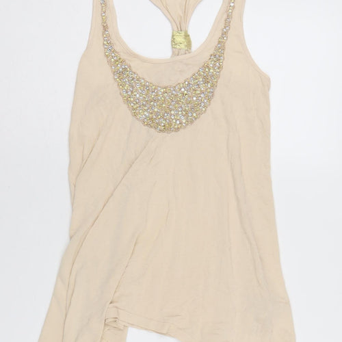 River Island Women's Beige Beaded Tank Top Size 8