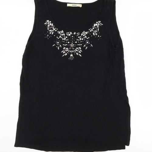 Oasis Women's Black Embroidered Tank Top, Size S