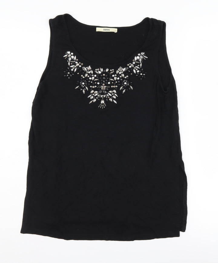 Oasis Women's Black Embroidered Tank Top, Size S